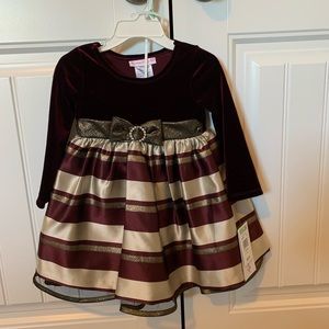 Bonnie Baby 18 months. NWT burgundy and gold dress. Comes with diaper cover